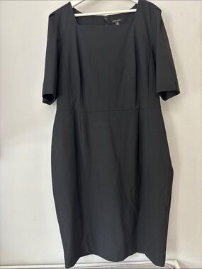 Ann Taylor Curvy Black Square-Neck Midi Sheath Dress Size 18 Short Sleeve